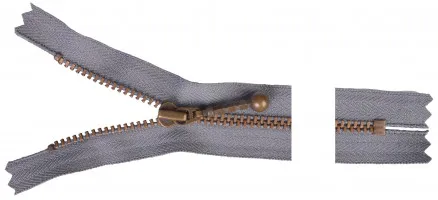 YKK Glidelås Antikk Messing 15cm 4mm Grå